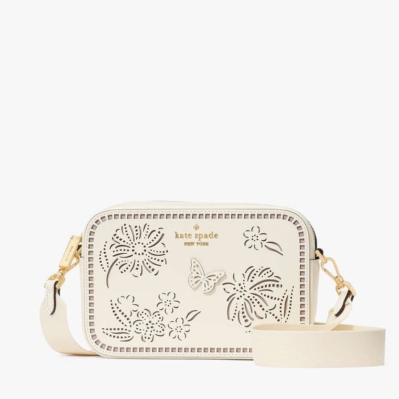 ♠️kate spade Madison Perforated Floral Camera Crossbody Bag, Meringue NWT - Picture 1 of 16